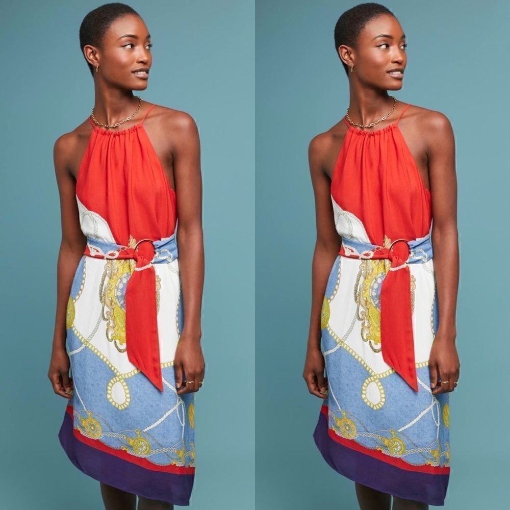 💯 Anthropologie Maeve Onsen Scarf-Printed Dress